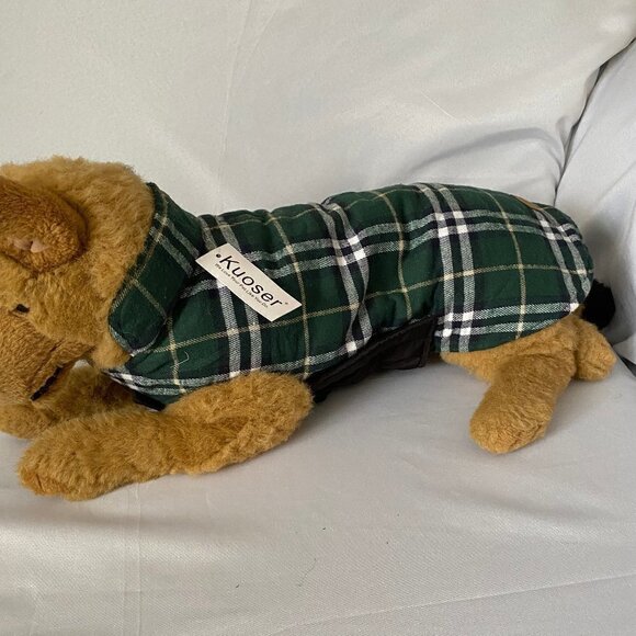 Pet Reversible Dark Green Plaid & Black Quilted Winter Coat - Picture 1 of 11